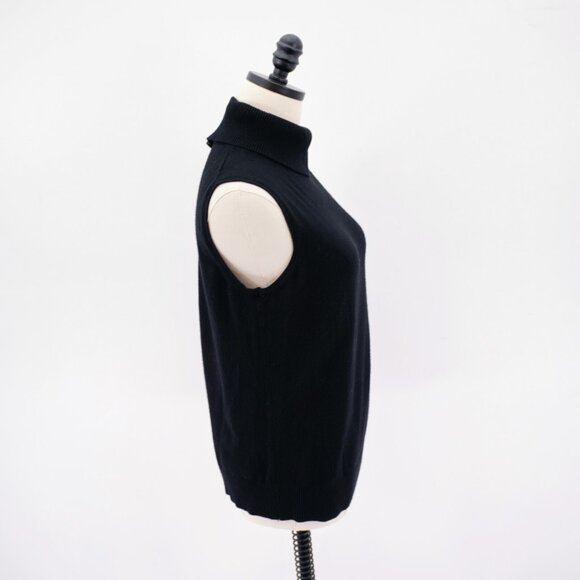 Cable & Gauge Large Black Ribbed Slit Mock Neck Sleeveless‎ Sweater Fitted Waist - Picture 8 of 10